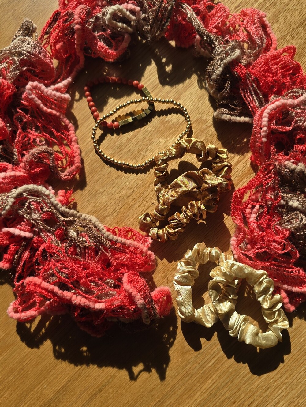 Gift Box Set: Coral and Brown Beaded Gold Accent Bracelet Set, Birthday Gift Box
